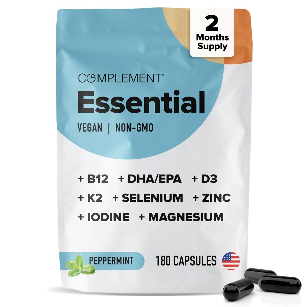 Komplikasi Vegan Multivitamin untuk Pria & Perempuan (60 Pelayan, 180 Kapsul) dengan Omega-3 DHA & EPA, B12, Vitamin D3 & K2, Zinc, Selenium, Magnesium, Iodin - Supports Imunity & Overall Health