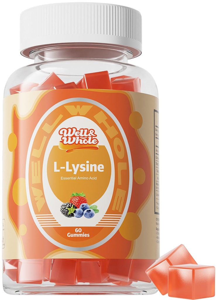 L- Lysine Gummies 1000mg - L- Lysine Suplemen untuk Anak-anak dan Orang dewasa - Lip dan Sore Dingin * Dukungan untuk Perempuan - Chewable Lysine Gummies dengan Vitamin B12 - Vegan, Non GMO, Gluten- Free, 60 Counts
