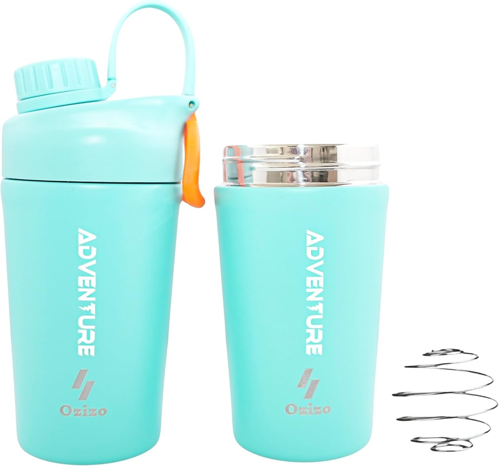 Ozizo Protein Mixing Cup for Protein Mixes, 20 Ounces Stainless Steel Protein Bottle, Insulated, Leak Proof, Odor Resistant, Small Cute Gym Mixer for Men, Women, Girls, Hot & Cold Frinks