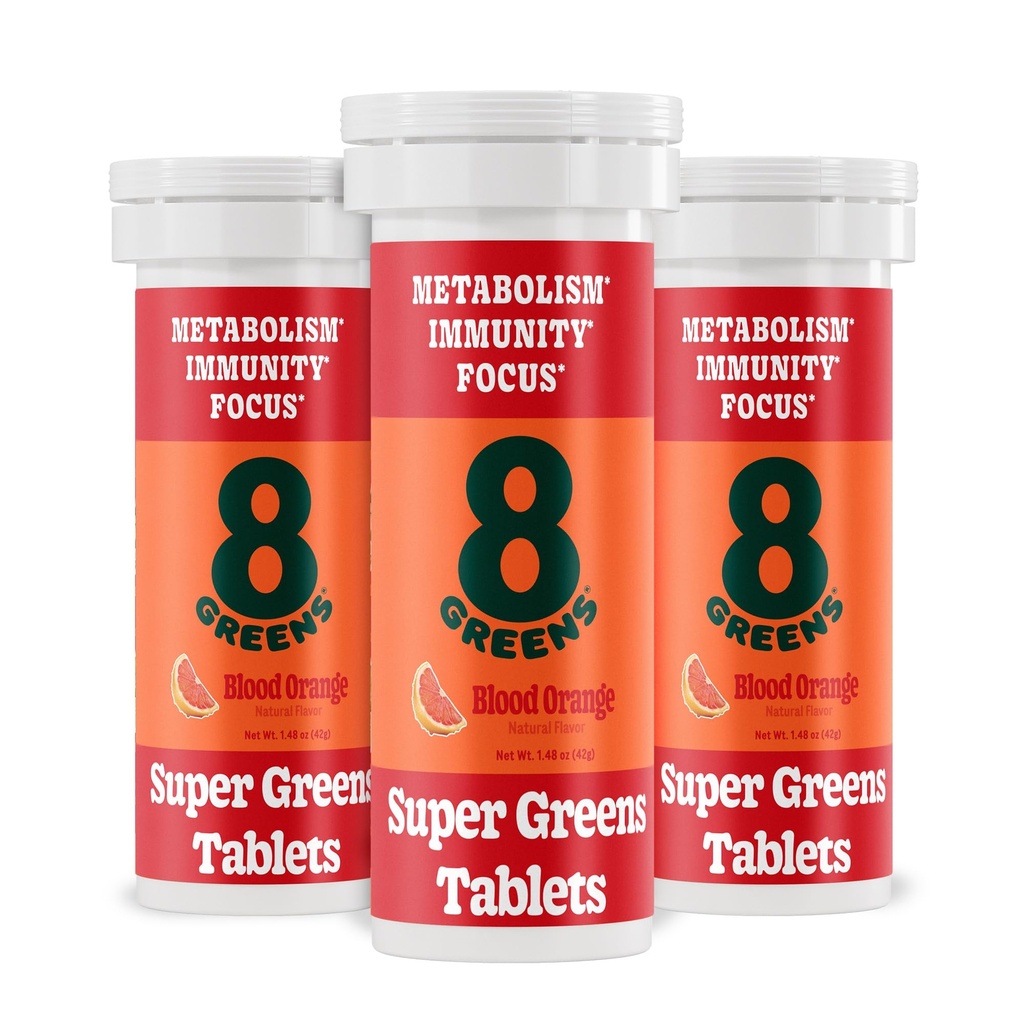 Super Greens Powder Superfood Tablet, Metabolism Immunity & Focus, Daily Greens Effervescent Tablet, Organic: Aloe Vera, Spirulina, Chlorella, Blood Orange, 30 Pegawai