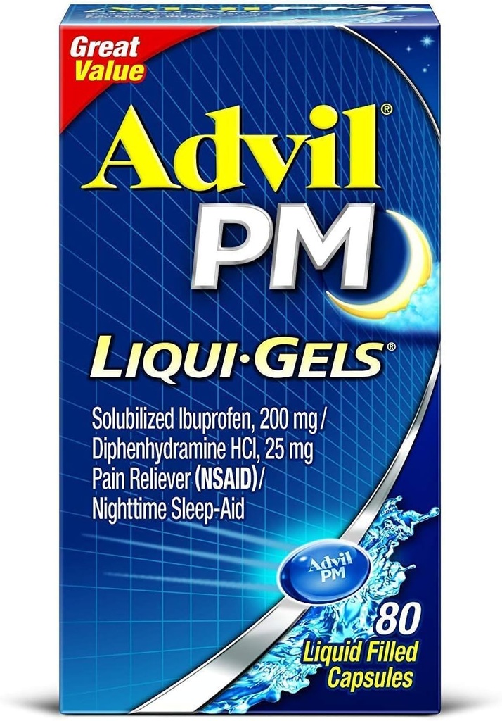 Advil PM Ibuprofen 200 mg Liqui- Gels 80 ea (Paket 4)
