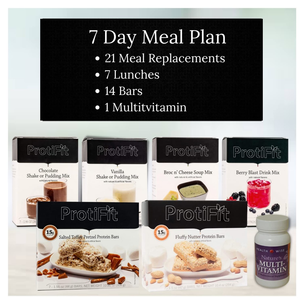PROTIFIT - High Protein Rencana Pembangkit Makanan Kit, 15g Protein Suplemen & Snacks, 30 hari Multivitamin, Ideal Protein Kompatible (7 Hari Kit)