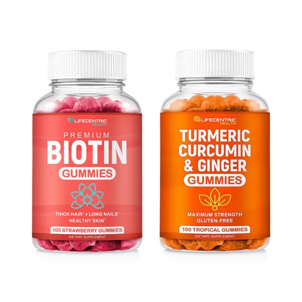Biotin & Turmeric Vegan Combo 124; Max Stringth Growth, Skin Health, dan Overall Wellness 124; 10000mcg Biotin & 95% Standardisasi Turmeric Curcumin 124; Natural, Nun-GMO dan Gluten- Free Supplemen