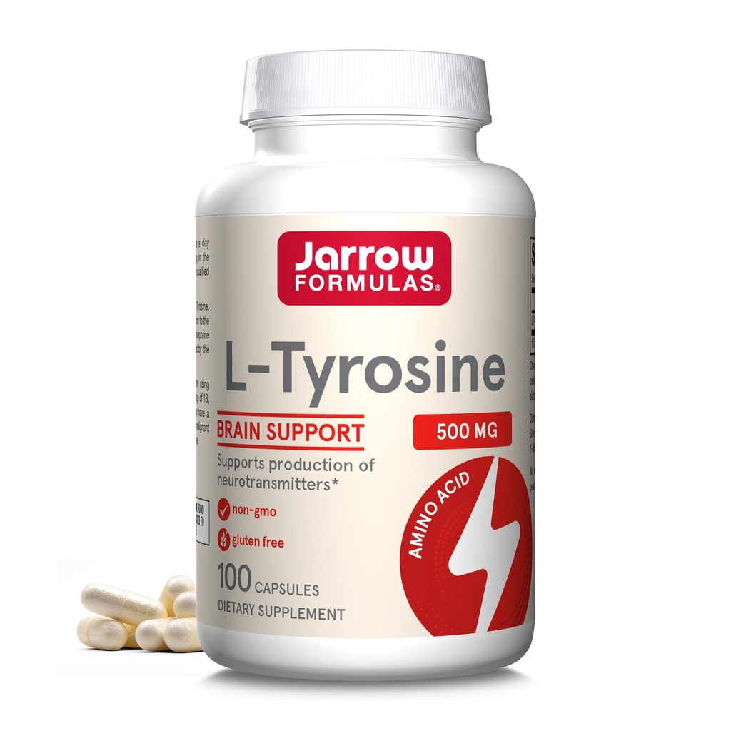 Jarrow Formulas ® L-Tyrosine 500 mg, Dietary Supplement, Amino Acid for Brain Health Support, 100 Kapsul, Supply 100 Hari