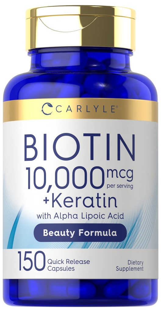 Carlyle Biotin 1000mcg 124; 150 Capsules 124; Beauty Formula dengan Keratin 124; Non-GMO, Gluten Free Suplemen
