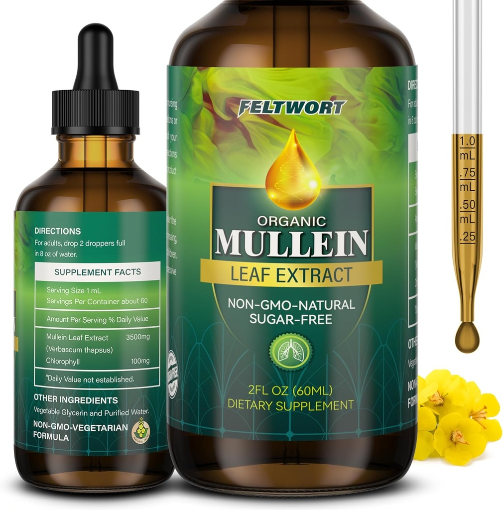 Mulein Drops - Lung Cleanse - Extract Leaf - Kuat Mullein untuk Dukungan Imune, Detox & Respiratory Dukungan - Herbal Suplemen - 2 Oz-6