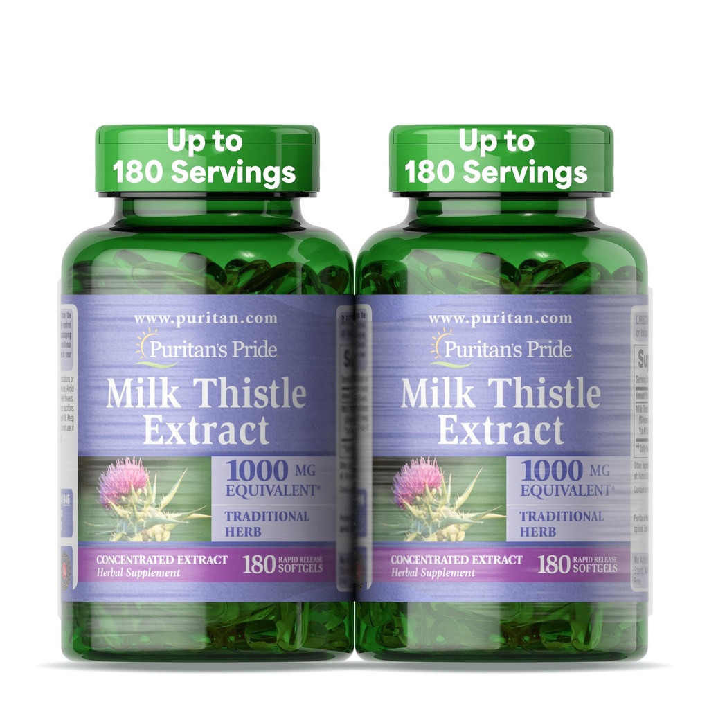 Puritan 's Pride Milk Thistle Silymarin 4: 1 Extract 200mg (1000 Mg Equivalen) Diet Support, 6 Pasokan Bulan, 180 Count 2-Pack