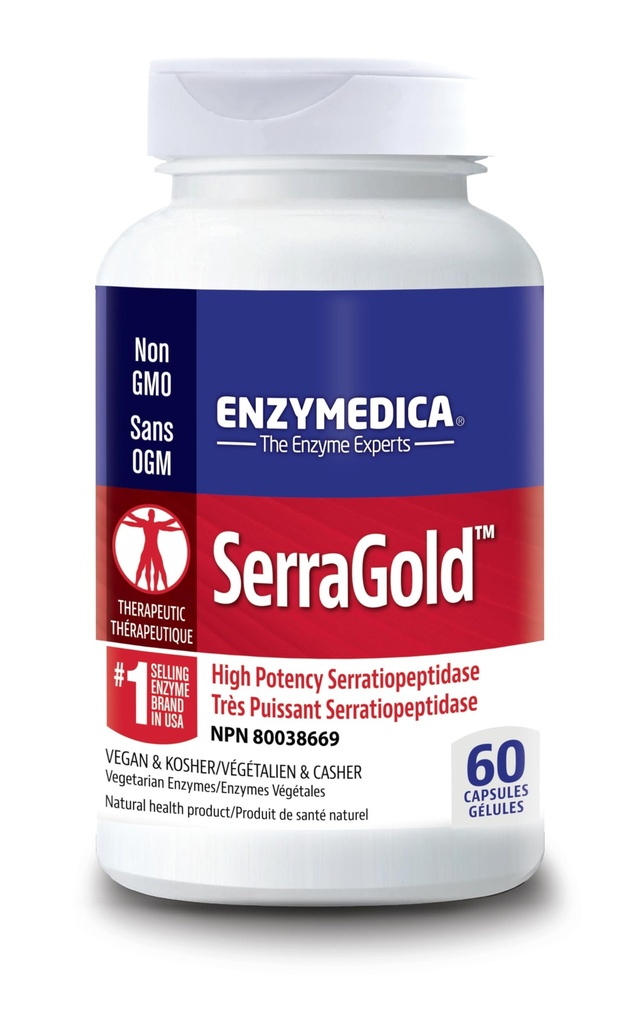 Enzymedica, SerraGold, High- Potency Serrapeptase Enzyme Suplement, Support Respiratory, Heart & Imune Fungsi, 60 Count