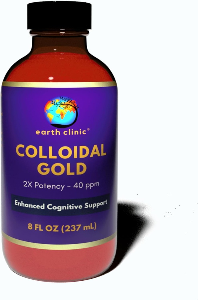 Bumi Klinik £Colloidal Emas - 2X terkonsentrasi 40 plum, 8 fl oz Amber Bottle untuk Enhanced Brain Health & Dukungan Kognitive