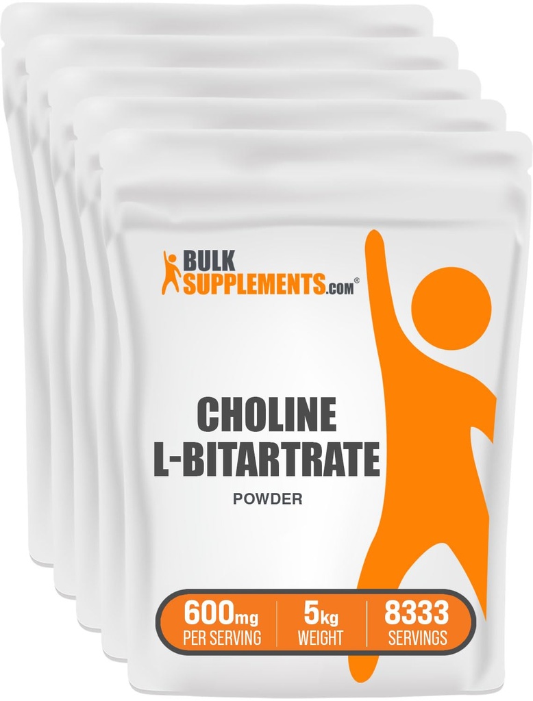 BulkSuplements.com Choline Bitartch Powder - sebagai Chooline L- Bitartrat, Choline Suplement - Gluten Free, 600mg per Serving, 5kg (11kg) (Paket 5)