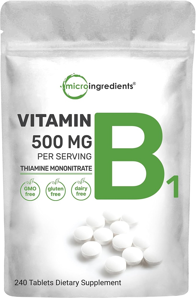 Mikro Ingrediens Vitamin B1 500mg Per Serving, 240 Tablets 124; Vitamin B1 Thiamine Suplemen, Esculum B Vitamin 124; Supports Metabolisme & Healthy Sistem Gugup 124; Non-GMO, Mudah ditelan