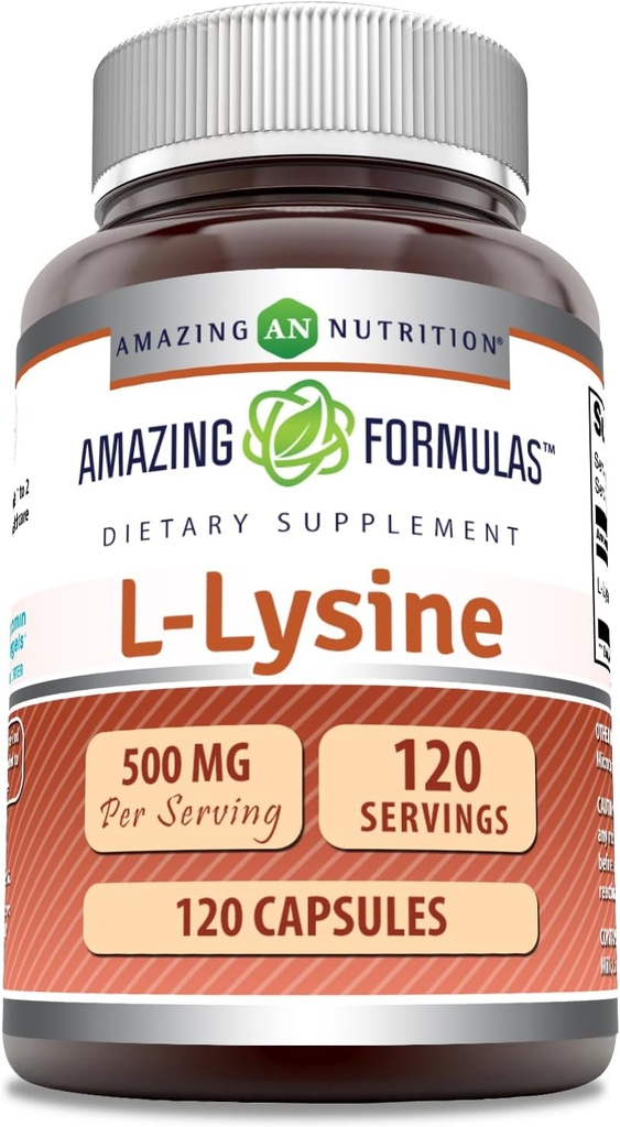 Menakjubkan Formula L- Lysine 500 mg Capsules Amino Acid Suplement None-GMO 124; Gluten Free 124; Dibuat di AS (120 Count)