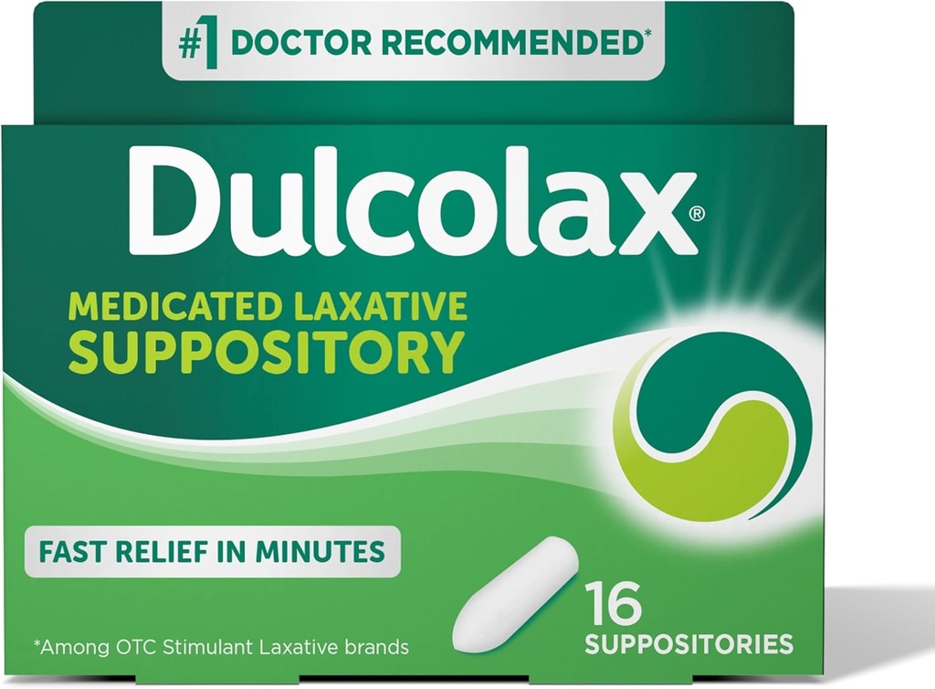 Dulcolax Stimulant Laxative Medidicated Suplotories, Predictable & Effective Constipation Relief, Bisaceyl 10 mg, 16 Count