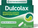Dulcolax Stimulant Laxative Medidicated Suplotories, Predictable & Effective Constipation Relief, Bisaceyl 10 mg, 16 Count