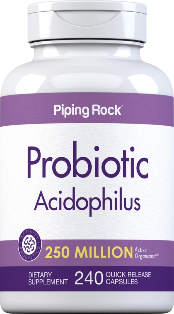 Piping Rock Probiotic Acidophilus Capsules 124; 250 Juta CFU 124; 240 Pil 124; Tambahan Diet 126; Non-GMO, Gluten Bebas