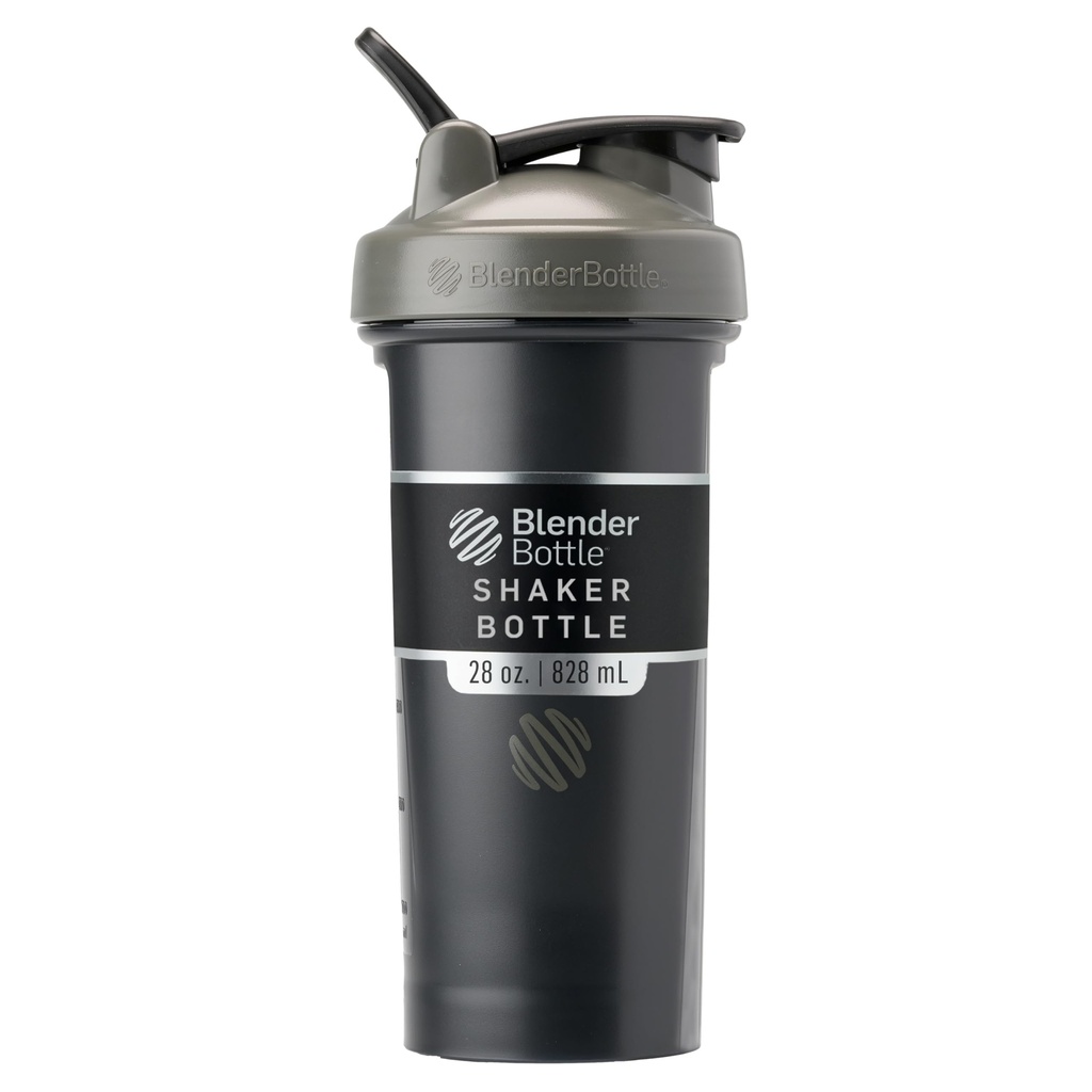 BlenderBottle Classic V2 Shaker Bottle Perfect for Protein Shakes and Pre Workout, 28-Ounce, Grey / Black, Black Shadow