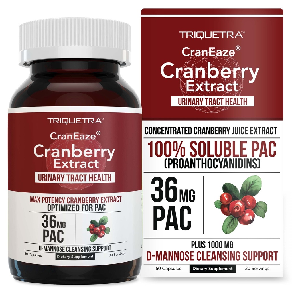 Cranberry Juice Extract plus D-Mannose - 36 mg PAC, 100% Soluble PAC - Dupport Urinary Tract Health - paling efektif Pil Cranberry untuk Perempuan, UTI Cranberry Suplemen - 60 Capsules