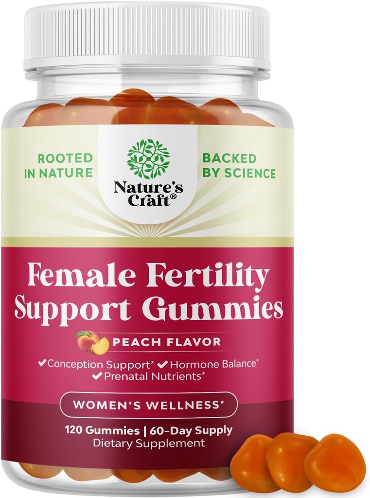 Gutility for Women Trying to Conceive - Yummy Gummy Fertility Suplement for Women with Myo- Inositol Folic Acid & Vitex Chasteberry - Vegan Non-GMO & Gluten Free - Juicy Peach (60 Servis)