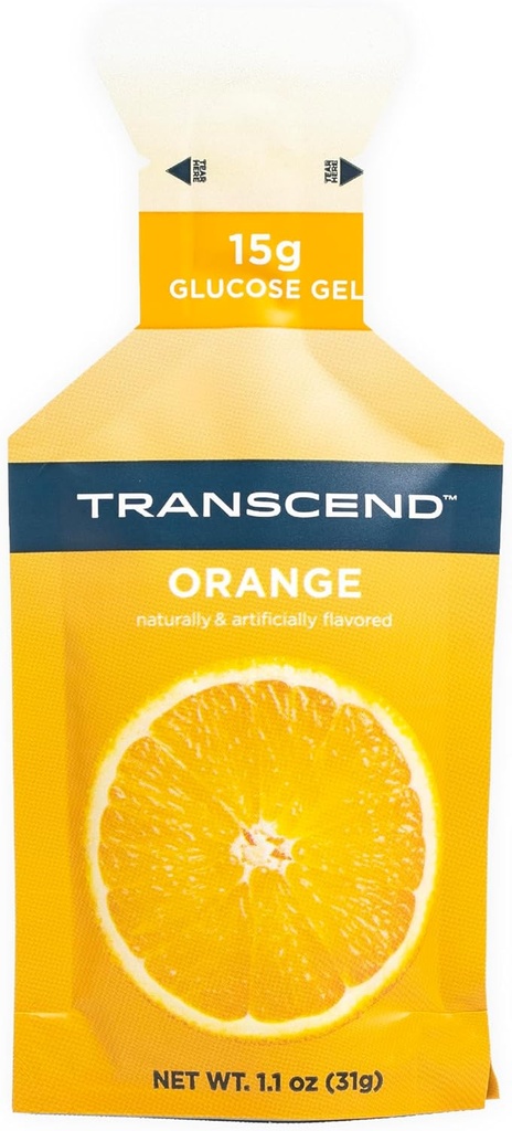Transcend Foods Orange Gel (1.1 oz, Pack of 38) Fast-Acting Carb Gel Orange Flavor - Caffeine Free
