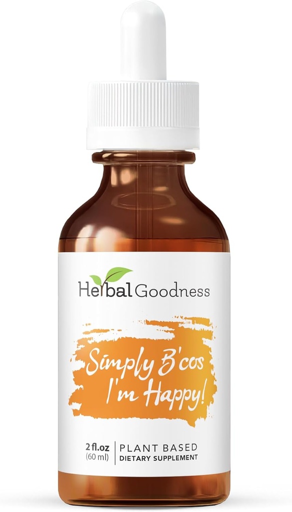 Herbal Kebaikan Cukup B 'cos aku Bahagia! Mood & Stress Suplemen Dukungan untuk Pria & Perempuan; 124; Mixed with Ashwagandha Organik, Graviola, St John Wort 2oz