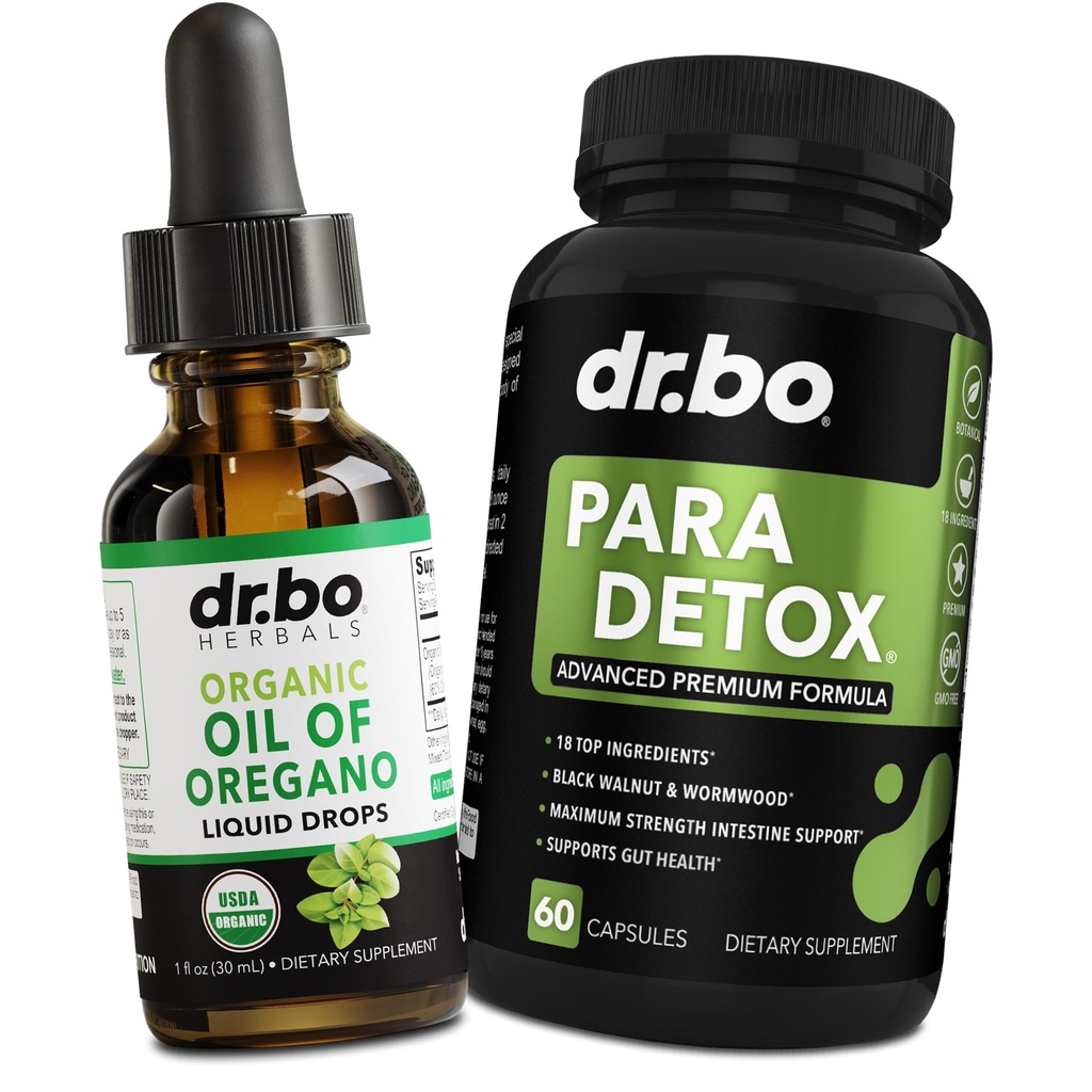 Oregano Oil Oil Organic Liquid Drops & Gut Health Caps - Minyak Oregano Drops Tincture Extract & Intestinal Pil Herbal Wormwood Black Walnut Chas Immune Dukungan - Herbal Organik