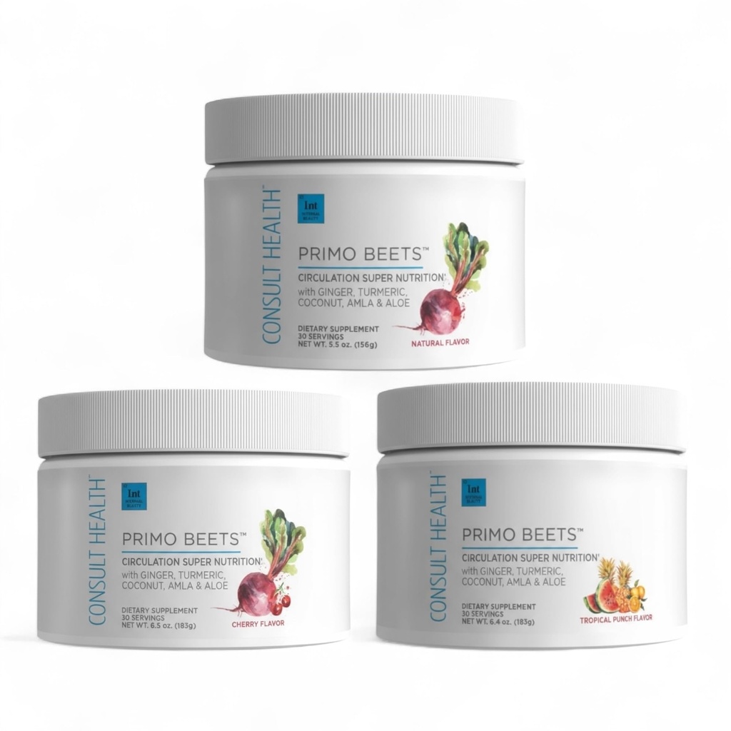 Konsultasi Kesehatan Primo Beet Root Powder Minum Mix dengan Nitrates, Daily Circulation Dukungan dengan Ginger dan Turmeric, 3 Paket Flavors, Cherry, Blueberry dan Strawberry Lemonade 6.5 oz