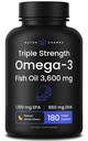 Triple Strength Omega 3 Oil 3600 mg 124; EPA & DHA 124; 180 Softgels 14; Pendukung Minyak Ikan Tanpa Tanah, Wild Caught 12.4; Lebih dari 2100mg Omega- 3 Acids Gendut Suplemen 124; Alam Flavor Omegas 3