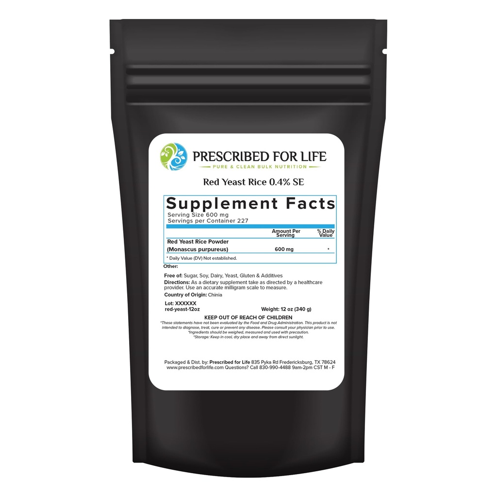 Prescripted For Life Red Yeast Rice Powder, Red Yeast Rice Supplement to Dupport Health, Vegan, Gluten Free, Non GMO, Monascus purpureus (12oz / 340g)