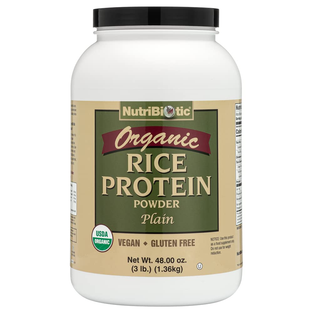 NutriBiotic Certified Organic Rice Protein Plain, 3 Pound 124; rendah Carbohydrate Vegan Powder 124; Raw, Certifikasi Kosher & Keto Friendly 124; Dibuat Tanpa Kimia, GMO & Gluten 124; Mudah Digest