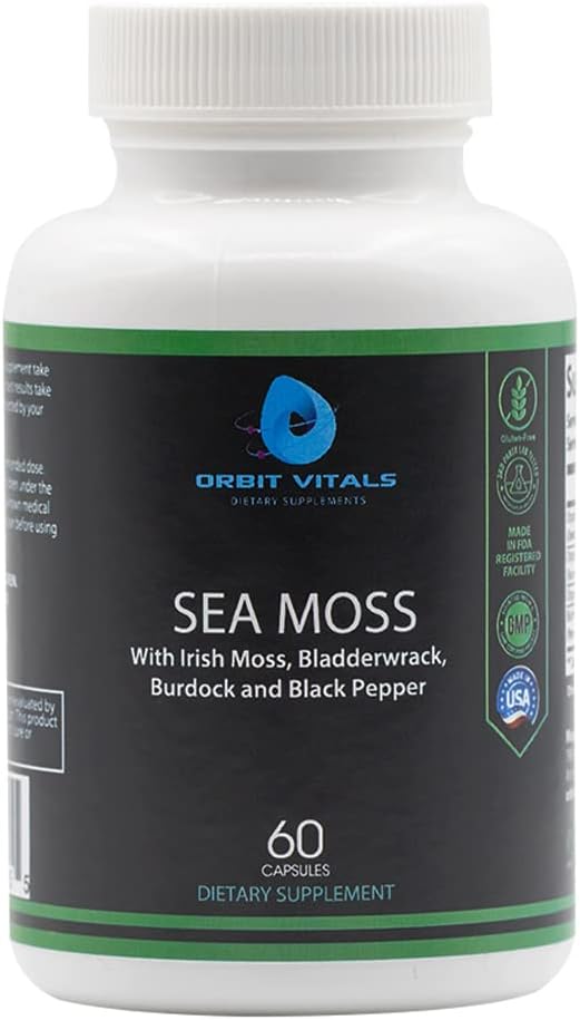 Sea Moss with Irish Moss Burdock Root Bladderwrack & Black Pepper - Nutrients-Rich Superfood for Imune, Digetical, Gabungan, Skin Health - Vegan, Non- GMO - 60 Irlandia Moss Capsules, Dibuat di Amerika Serikat