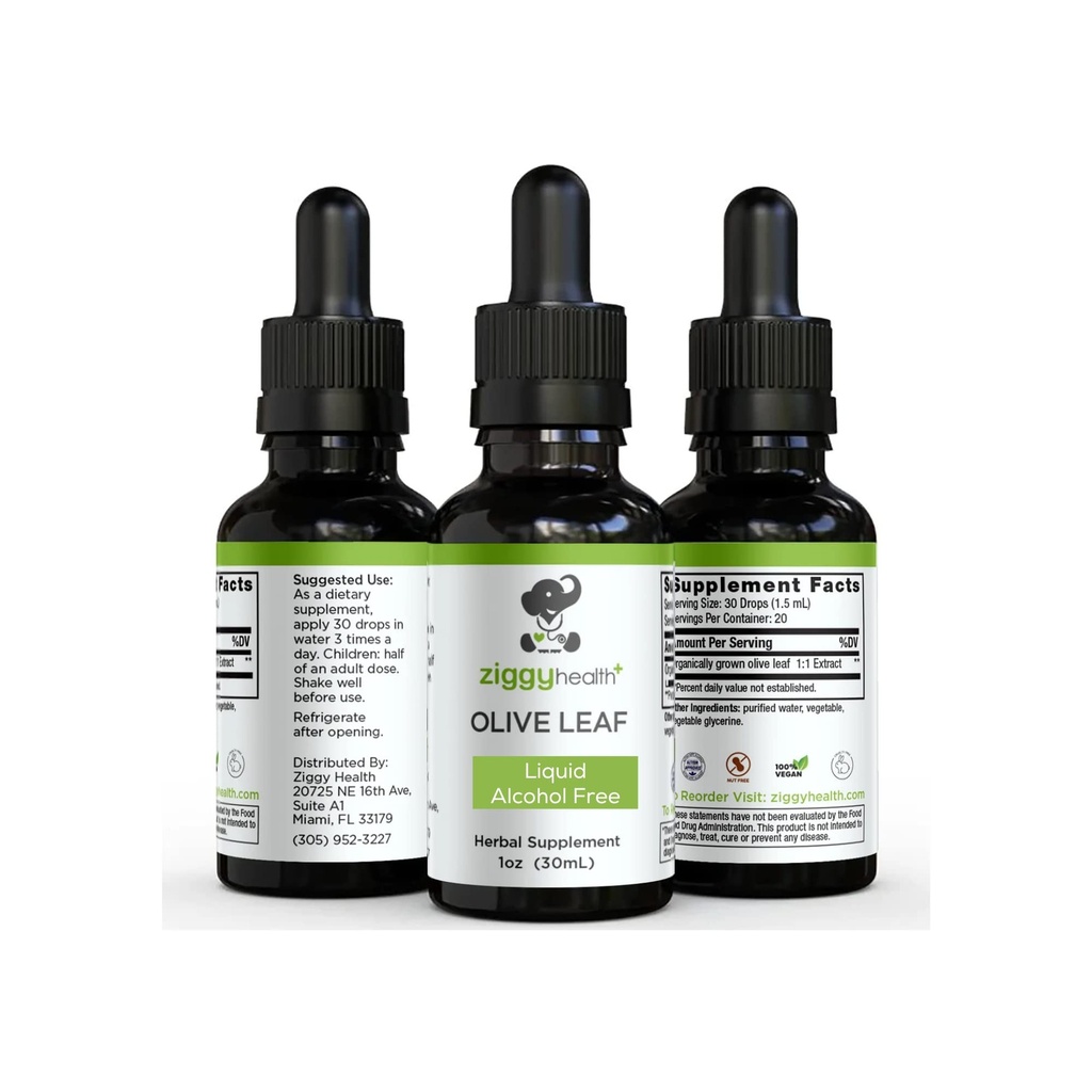 Zaitun Leaf Extract Liquid Tincture - Organik-Alkohol Free Dietary Supplement - Ekstra Kekuatan - Kardiovaskular dan Overall Health Support - Vegan - 1 oz by Ziggy Health