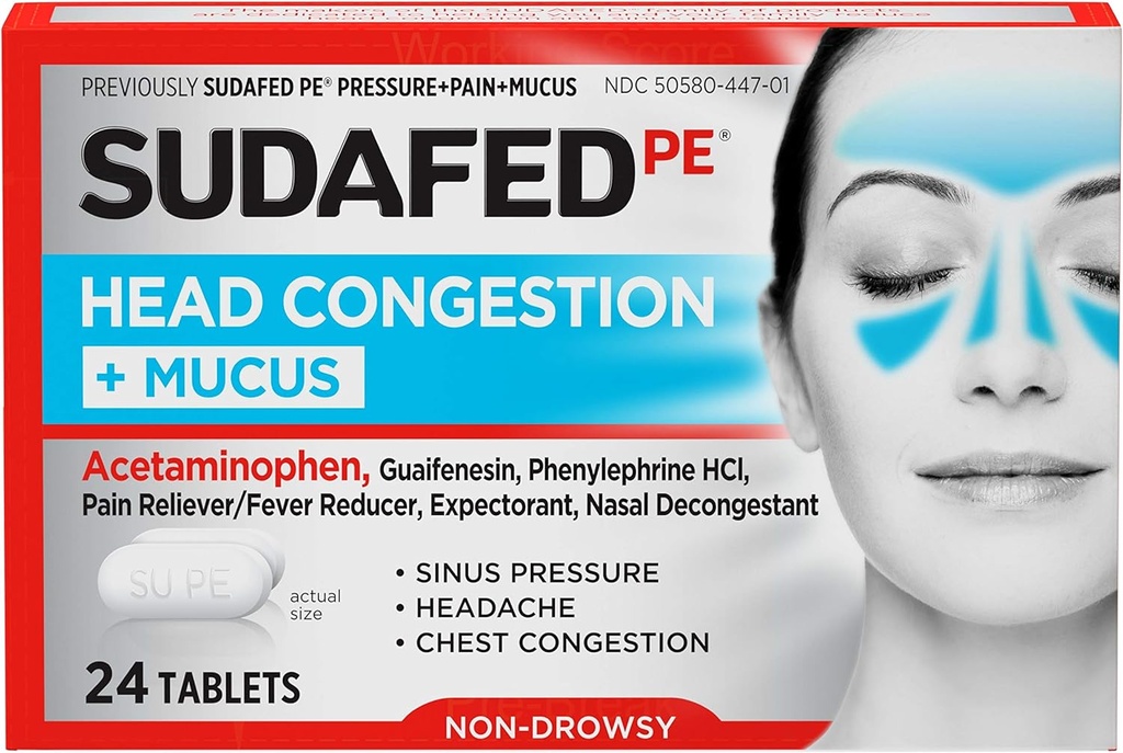 Konsultan Kepala PE Tertunda + Musus Tablet untuk Tekanan Sinus, Sakit & Konsumsi, 24 ct