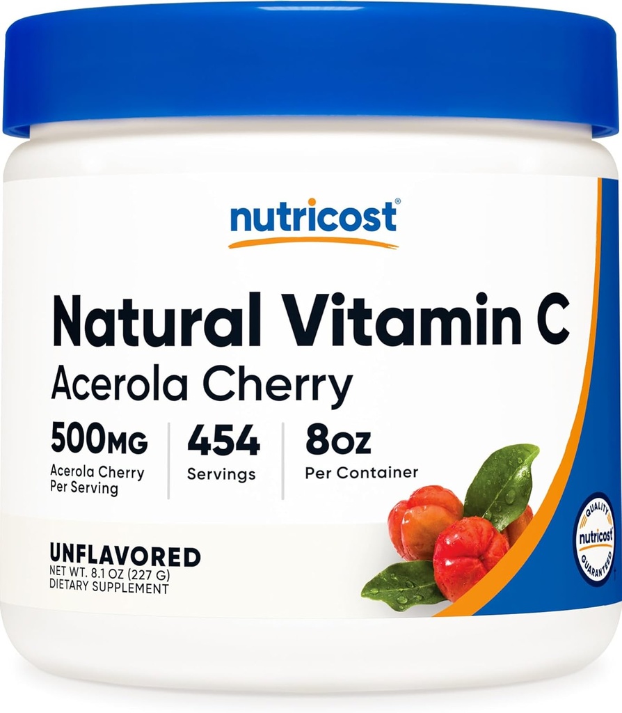 Nutricost Natural Vitamin C - Acerola Cherry Powder 0.5 LB - Gluten Free & Non- GMO