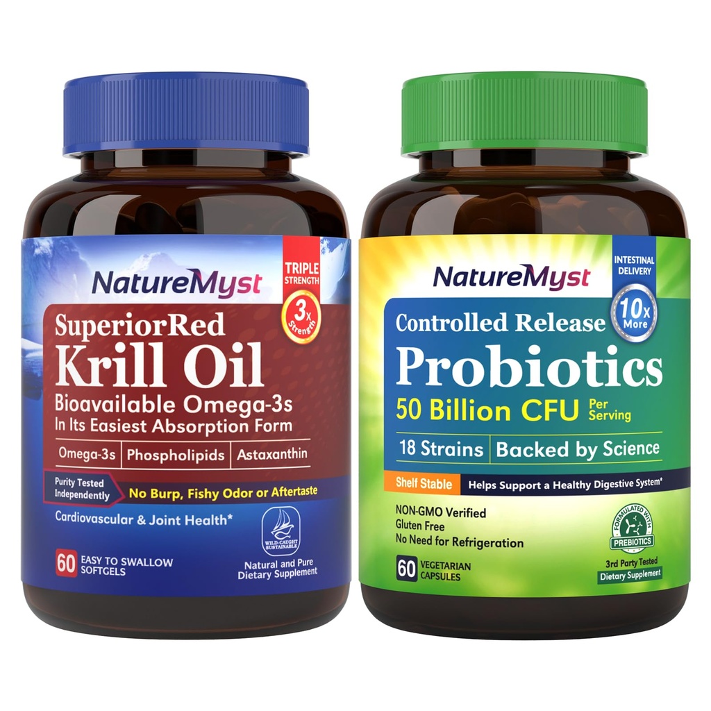 Krill Oil dan Probillion Bundle, Kelas Profesional, Non- GMO, Heart, Gaint, Gut Fungsi & Imune Dukungan