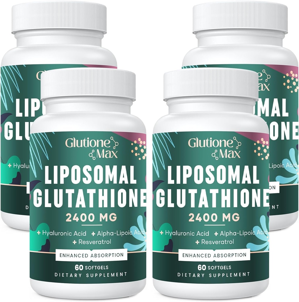 8-in 1 Lipomal Glutathione 2400 MG, Asorpsi Tinggi Formula Anti-Softget - dengan Acid Hyaluronic, Alpha--Lipoic Acid, Resveratrol - Skin, Liver Detox & Imune System, 240 Softgels