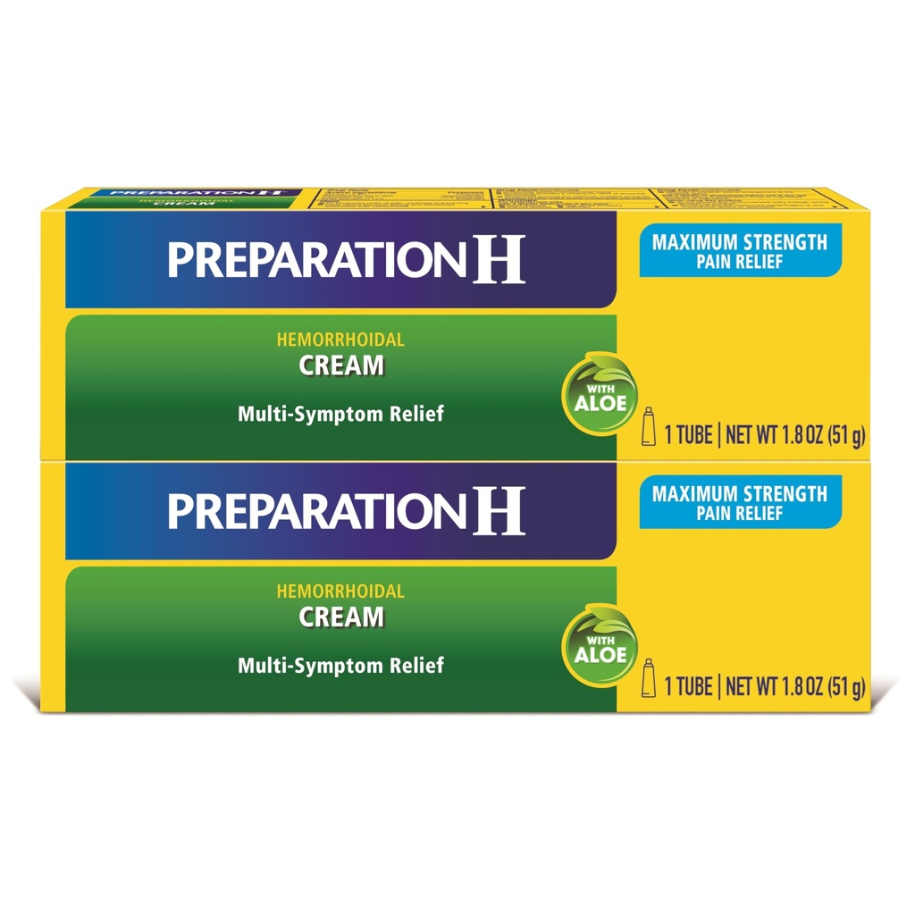 Preparation H Heembehoid Symptom Treatment Cream (2 x 1.8 Ounce Tube), Maximum Kekuatan Multi- Symptom Pain Relief dengan Aloe