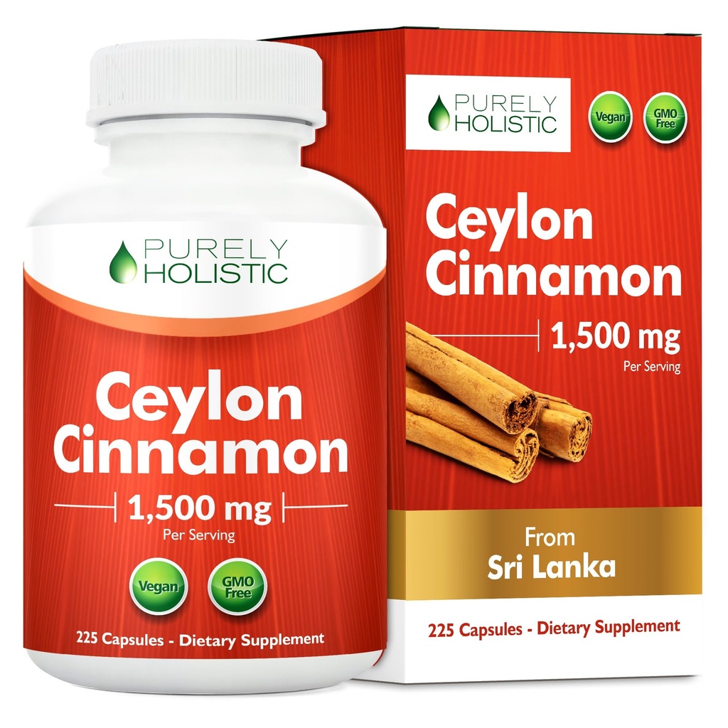 Murni Cinsule Ceylon Holistik Capsules 1500mg, 225 Cinnamon Capsules, 75 Hari Suppply (25% Lebih Servis), Persediaan Cinnamon Ceylon True Sri Lanka