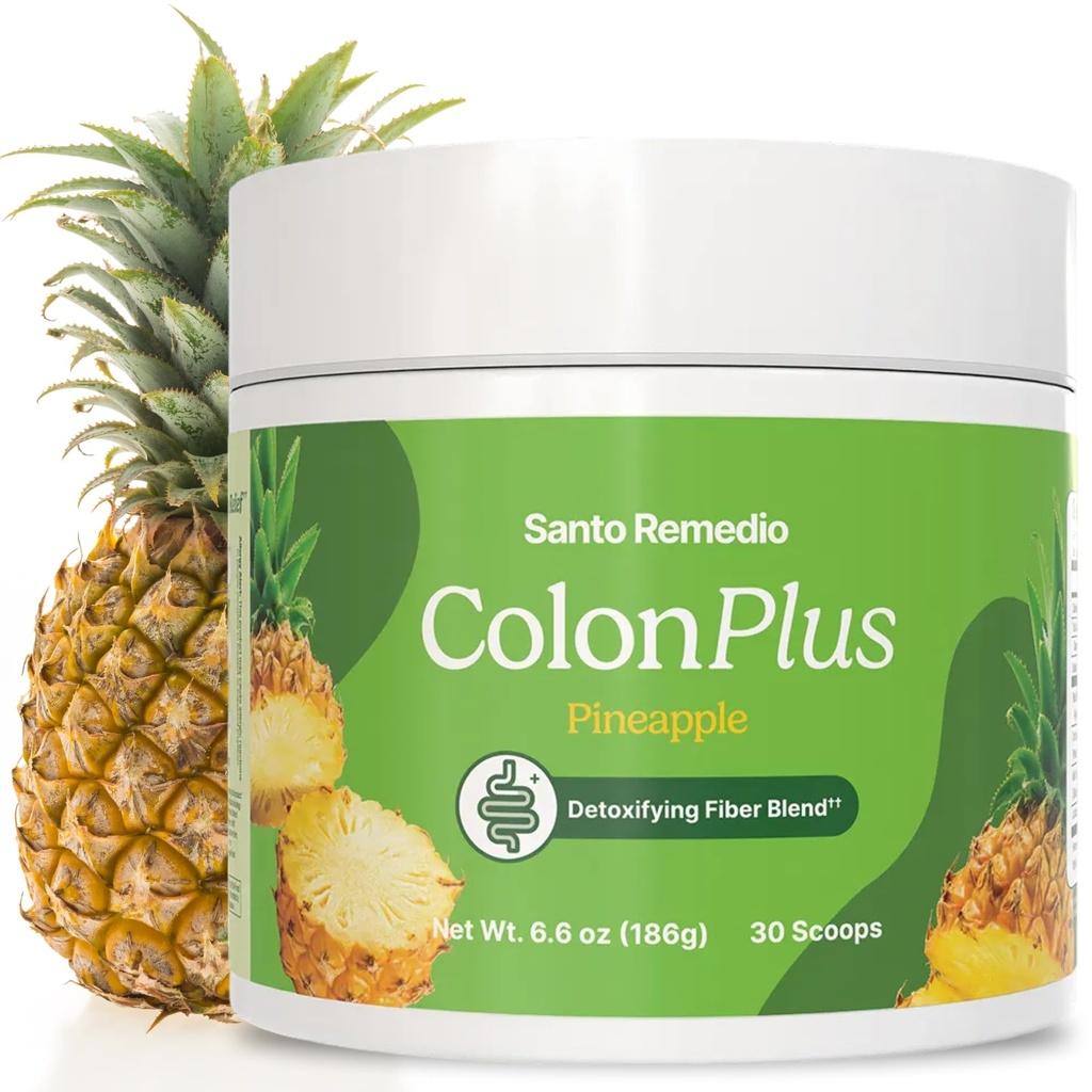 Santo Remedio Colon Plus, Colon Cleanser, Dietary Psyllium Husber Fiber dan Progration Suplemen, 30 Servis, Pineapple Flavor