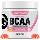 Honey Badger BCAA + EAA Amino Acids Powder, BCAAs + L-Glutamine, Keto, Vegan, Sugar Free for Men & Women, Hidration & Post Workout Muscle Recovery Drinder Mix, Pink Lemonade, 30 Servis