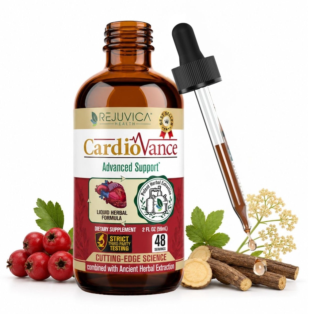 Rejuvica Health CardioVance - Dukungan Jantung Suplemen - Pengiriman Cair untuk Pelecehan Lebih Baik - Hawthorne, Hibiscus, Arjuna, Olive Leaf & More!