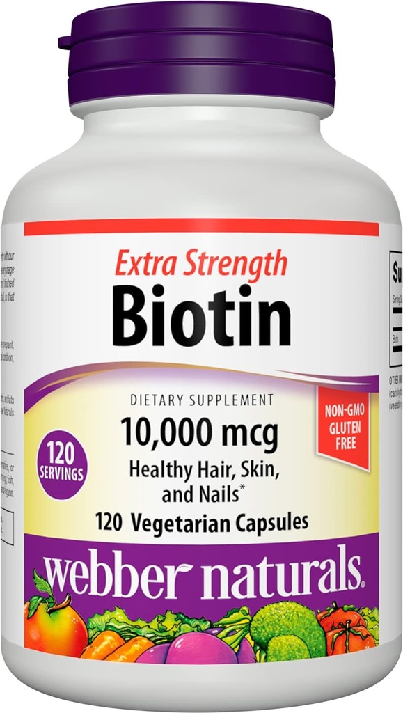 Webber Biotin 10.000 mcg, Ekstra Kekuatan, 120 Capsules, Rambut Sehat, Skin & Nails, Tambahan Vitamin, Vegan
