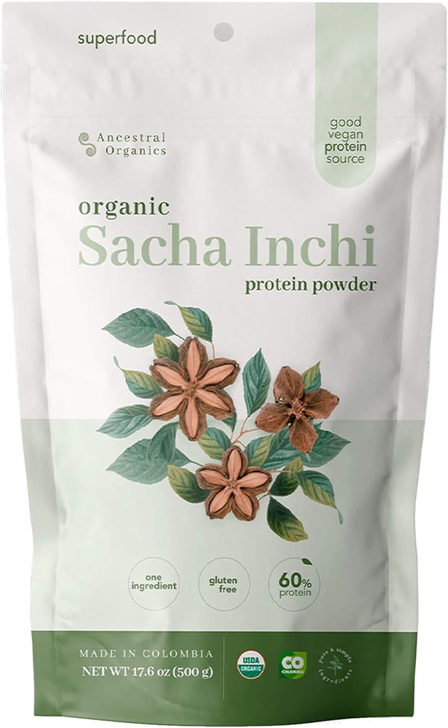 Powder Organisasi Vegan, Sacha Inchi Certifikasi makanan organik - 17g Tanaman berbasis Protein - Nutrient Rich - Gluten Bebas, Dairy Free, Sugar Free - 1.1lb