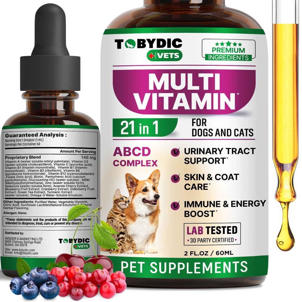 Cat & Dog Multivitamin 21 dalam 1 Pet Suplemen dengan Cranberry & Glucosamine - Obat-obatan Alam & Dukungan UTI, Tract Uriner, Bladder, Kidney, Skin Coat, Pengobatan Joints dibuat di Amerika Serikat