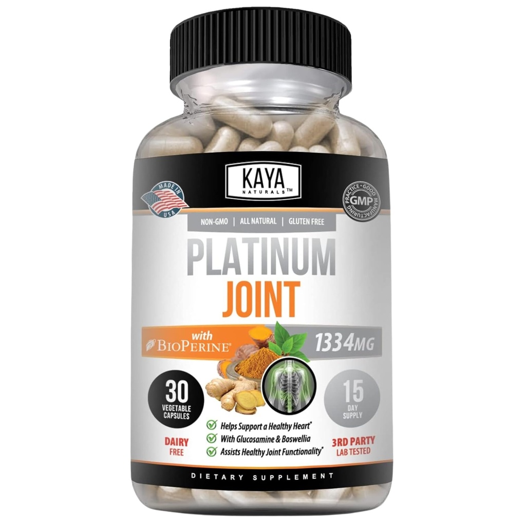 Kaya fabrals Platinum Mobility Turmeric - Bioperin, Glucosamin, Turmeric dengan Boswellia, Healthy Natural Mobility Dukungan, Turmeric Curcumin 1334mg - 30 Capsules