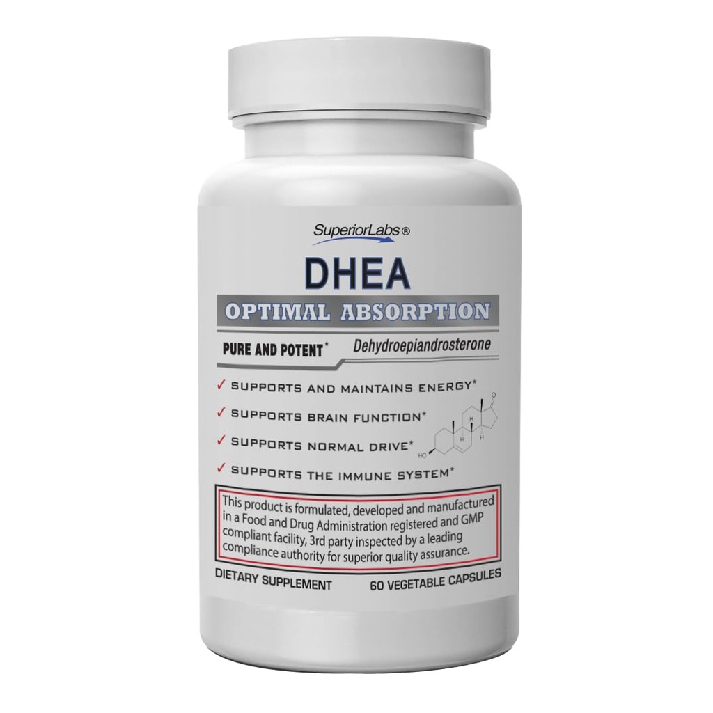 Lab Superior - Extra Power Natural DHEA - Non- GMO 100 mg Dose, 60 Vegetable Capsules - Promotes Healthy Aging in Men & Women - Helling Restores Youthful Energy Levels
