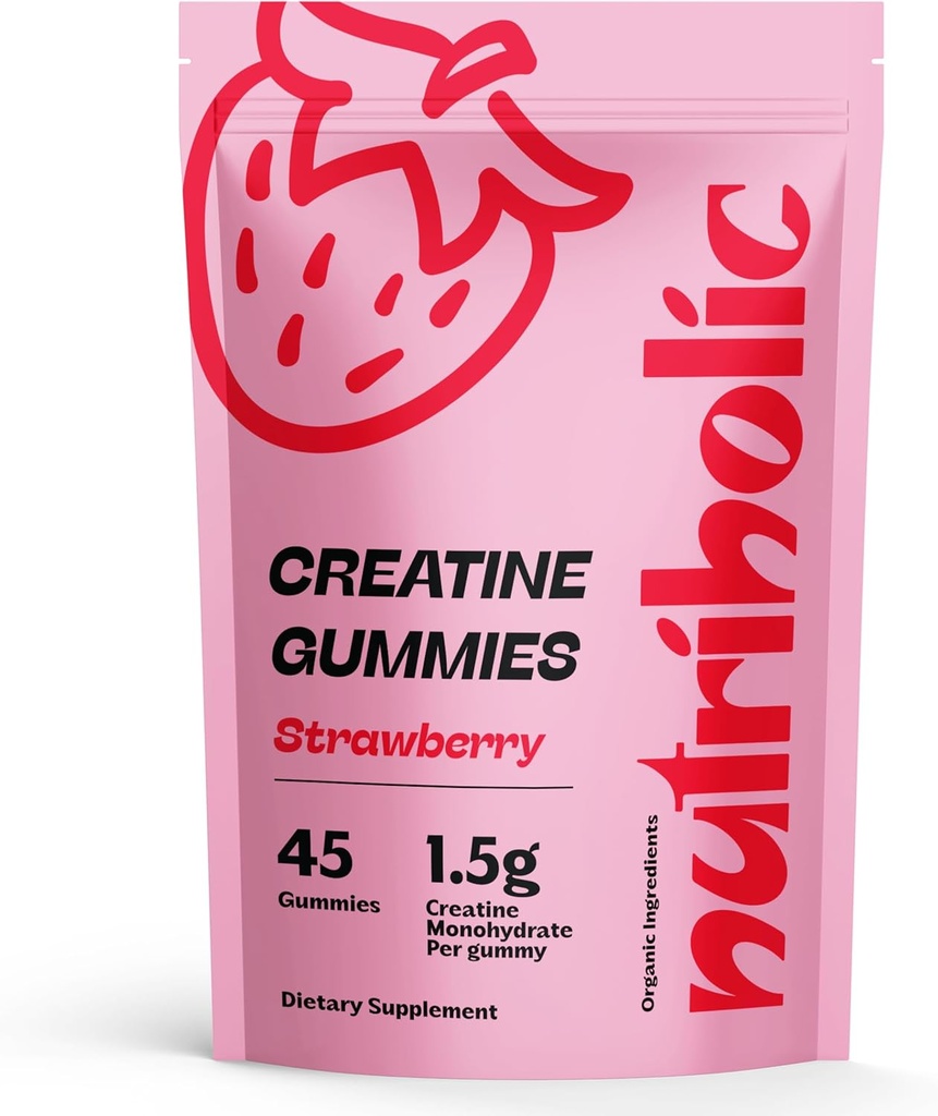 Cretine Monohydrate Gummies for Men and Women - Mudah Digest, Vegan, Gluten- Free, Non-GMO, 1.5g Creatine per Gummy - 45 Count, Strawberry)