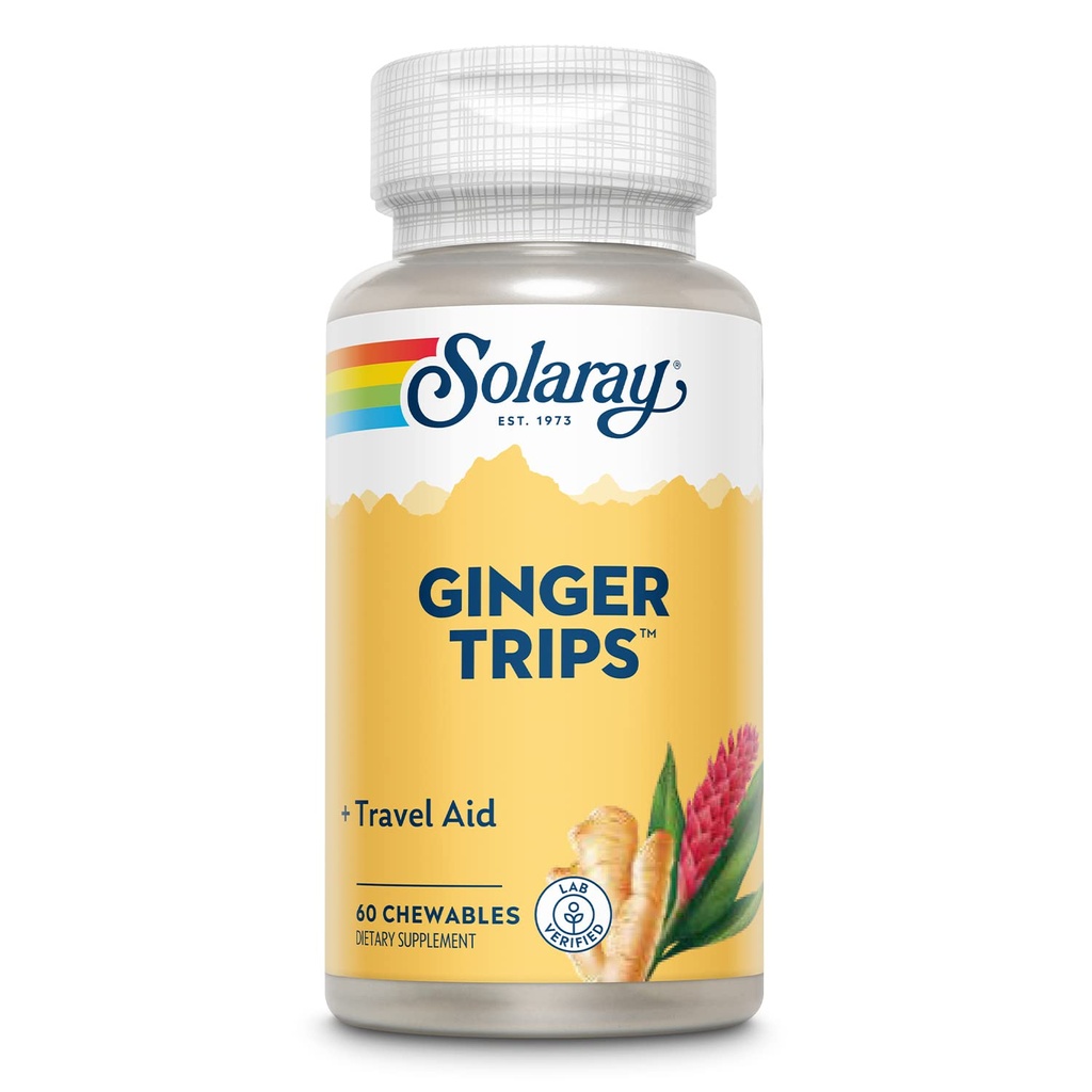 Trips Slach Ginger Travel Aid 124; Root Extract 124; Healthy Digetical Dupport w / Honey, Stevia & Molasses 124; 60 Chewables