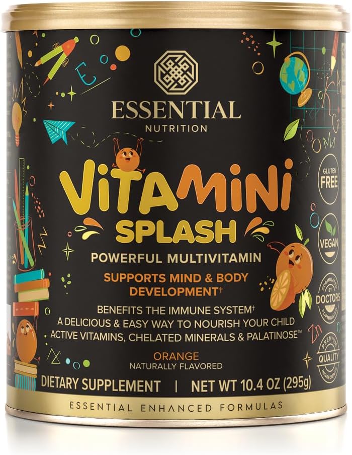 Nuttrition Escalypse Vitamin Splash - Anak-anak multivitamin Powder - Nutonationals - 13 Active Vitamin & 6 Cheriated Minerated, Prebiotic Fiber - Orange Flavor - (10,4 oz) - Vegan