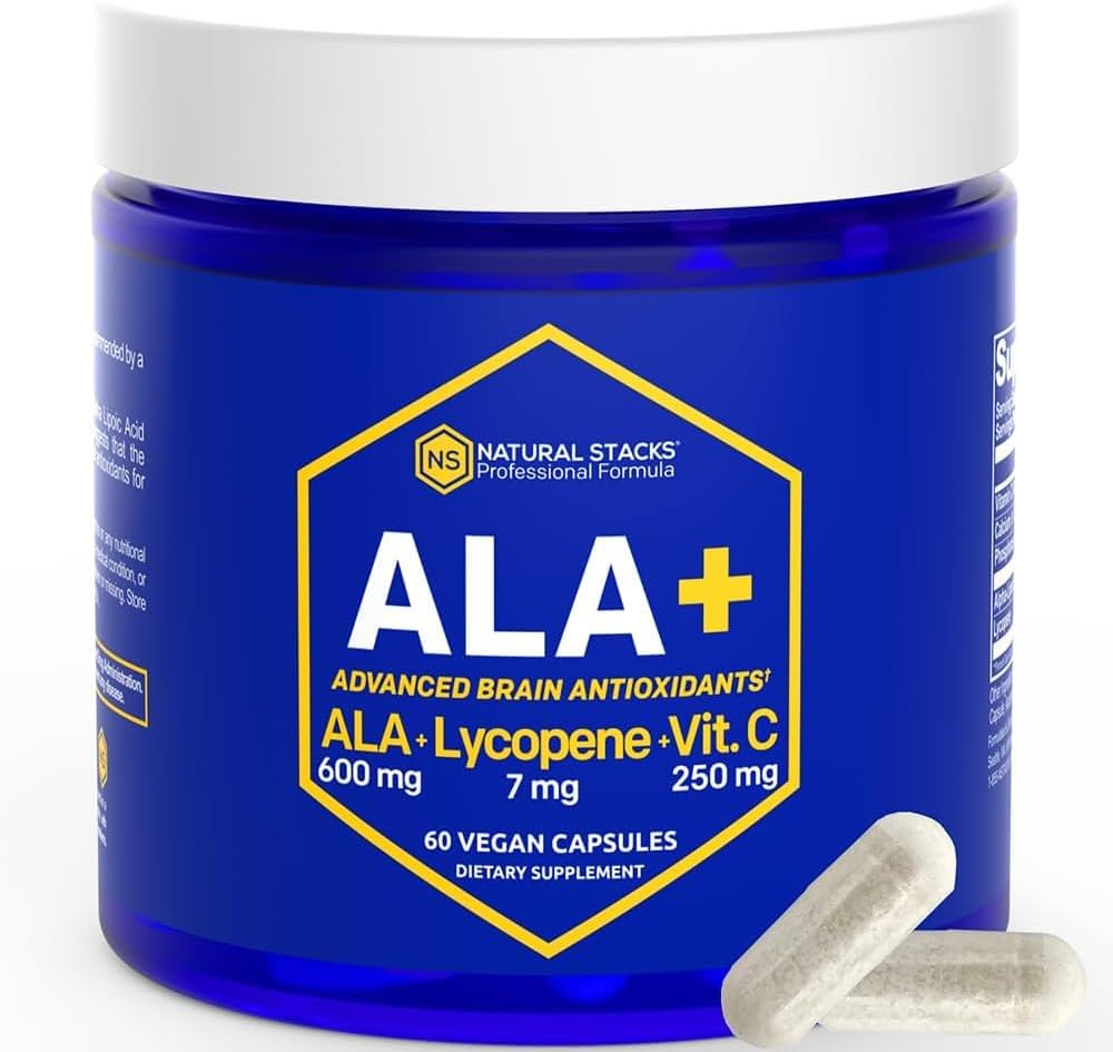 Stack NATURAL Alpha Lipoic Acid 600mg w / Lycopene dan Vitamin C - Suplemen Imunity & Cellular Fungsi - Tambahan untuk Kesehatan Otak