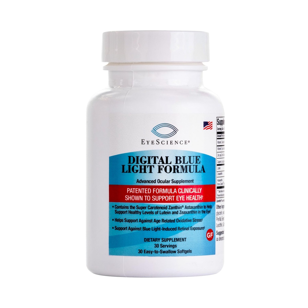 EyeScience Digital Blue Light Formula - Mendukung Kesehatan Mata dengan Astaxanthin, Lutein & Dalxanthin - Membantu Mempertahankan Comfort Selama Layar Waktu - Non-GMO, Gluten- Bebas, 30 Softgels